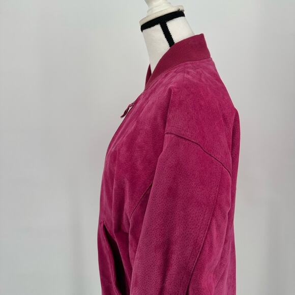 Vintage Mixed Blues Leather Bomber Jacket Barbie Pink Floral Lining Retro Small - Picture 5 of 14